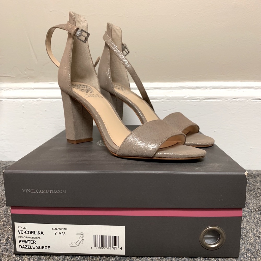 Vince Camuto Corlina Pewter Suede Sandals